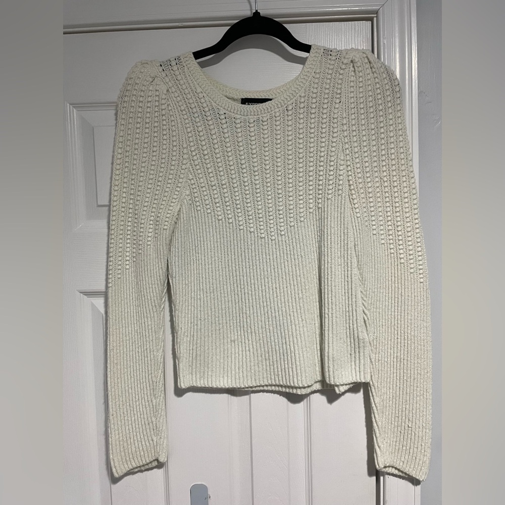 Express Cream Textured Knit Sweater
